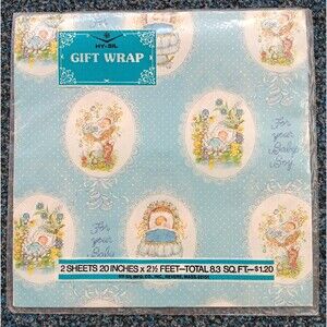 Vintage Hy-Sil Gift Wrap Wrapping Paper For Your Baby Boy Shower 2 Sheets 20x30